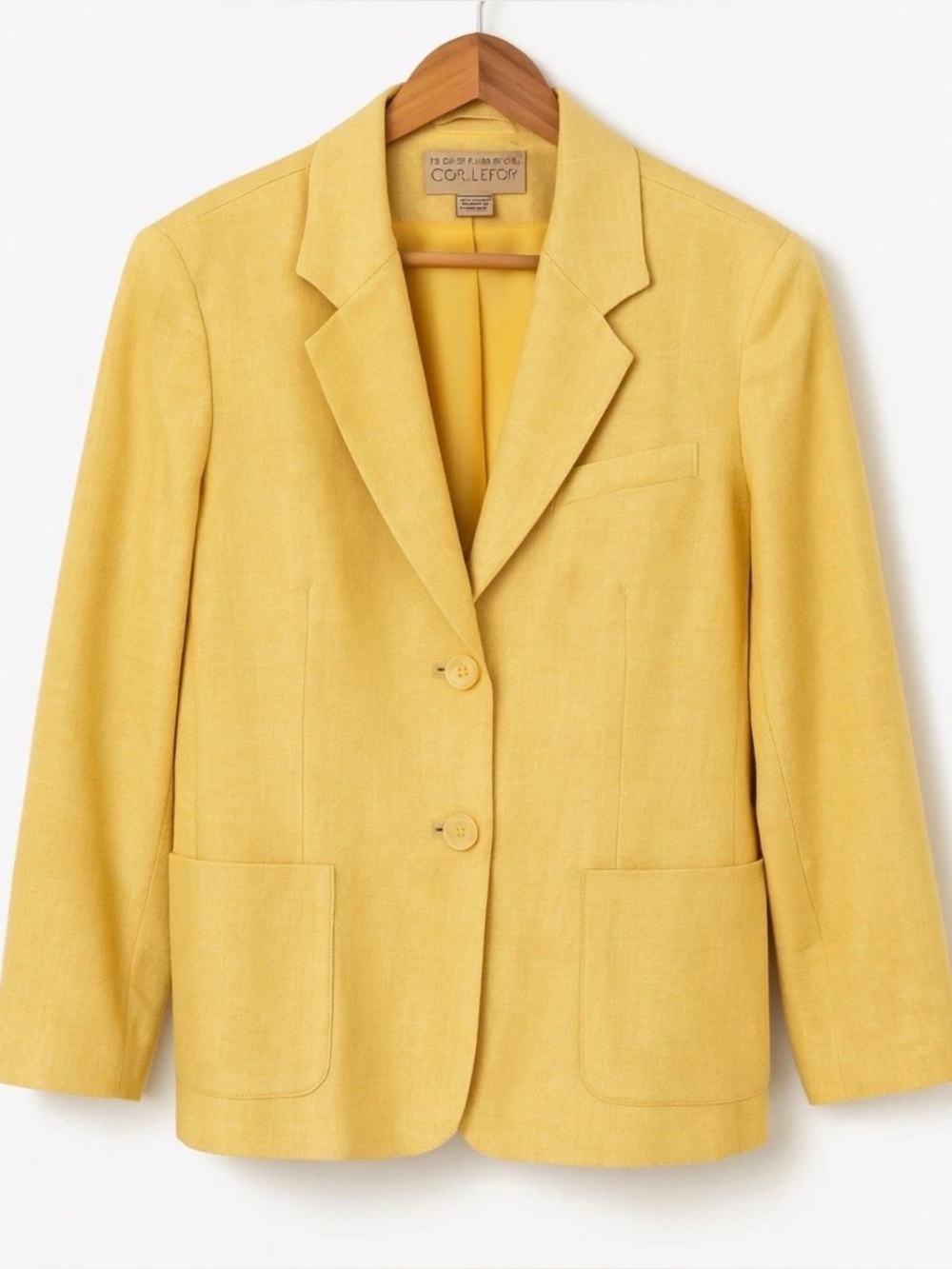 90s Vintage Jones NY Womens sz 16 Silk Wool Linen Yellow Button Front Blazer Y2K